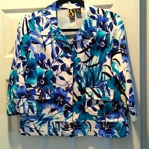 Spartelle Short Blue Floural Button Down Jacket